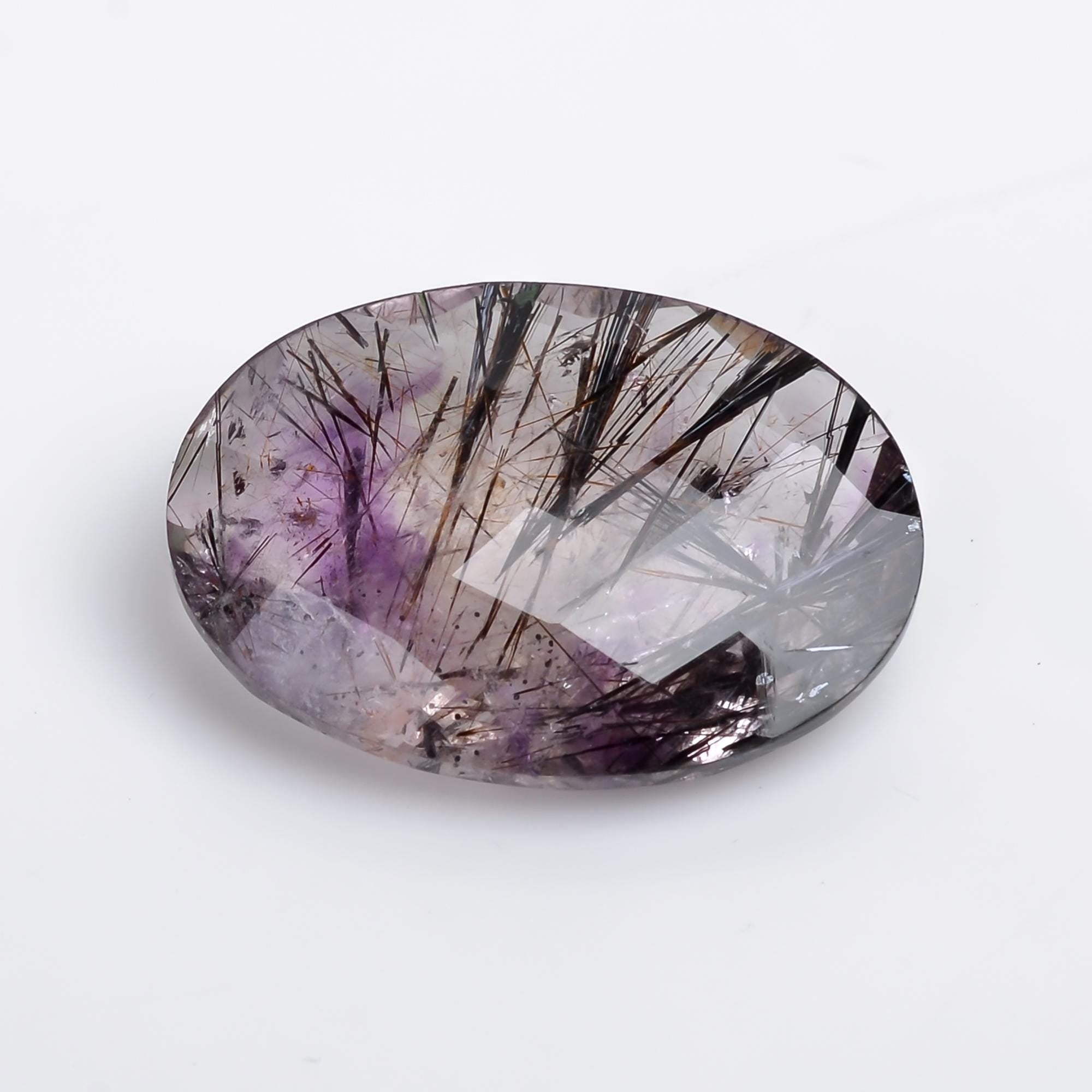 amethyst with cacoxenite natural quartz oval shape faceted loose gemstone